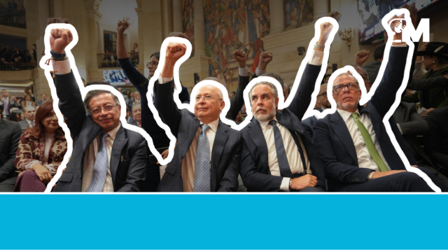 PORTADA PAG MACONDO (11) En el gesto estuvieron el ministro del Interior, Armando Benedetti, el jefe de gabinete, Alfredo Saade, y el ministro de Justicia, Eduardo Montealegre.